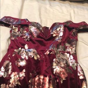 Velvet floral maroon dress